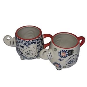 Yokohama Studio Japan Hand‎ Painted 20 oz Mugs Set of Two Elephant Design